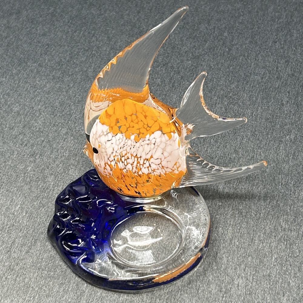 PartyLite Riviera Art Glass Angelfish Tealight Candle Holder Orange Blue Retired